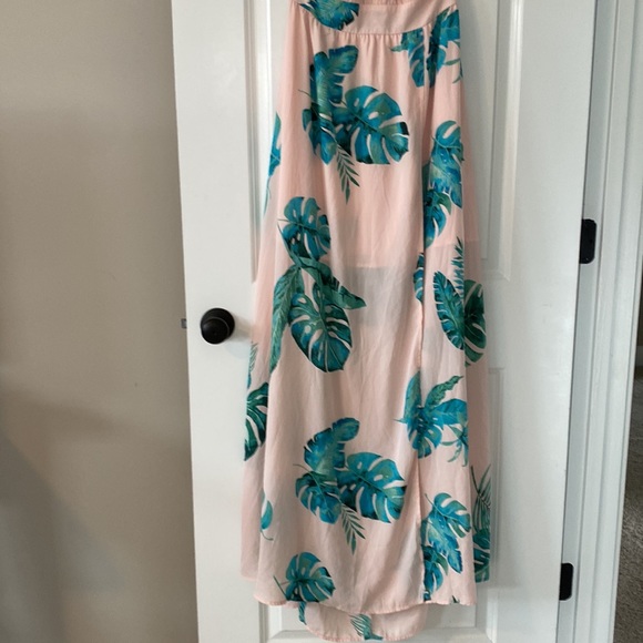 Dress Forum LA Monstera Open Back Pink Maxi Dress w Palm/Philodendron Print Lg - Picture 7 of 17